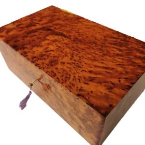 T147- Luxurious Thuya Burl Large Jewellery Box. 15.7x9.4x6.6"